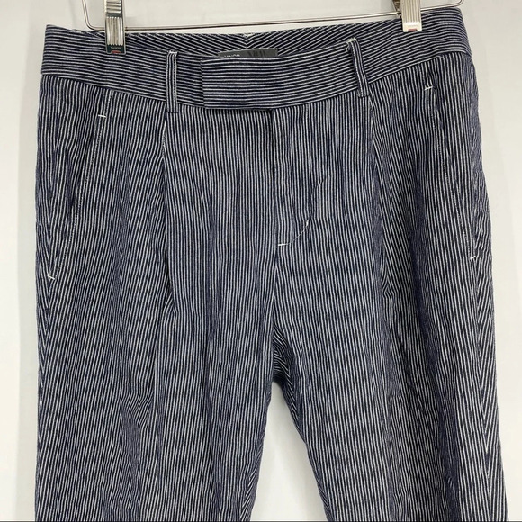 Vince blue white pinstriped brushed soft cotton slacks pegged ankle 2 - Picture 2 of 5